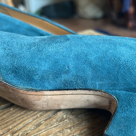 Vintage Nordstrom Made in Italy Blue Suede Pumps with Geometric Design Women 5.5 - Picture 8 of 10